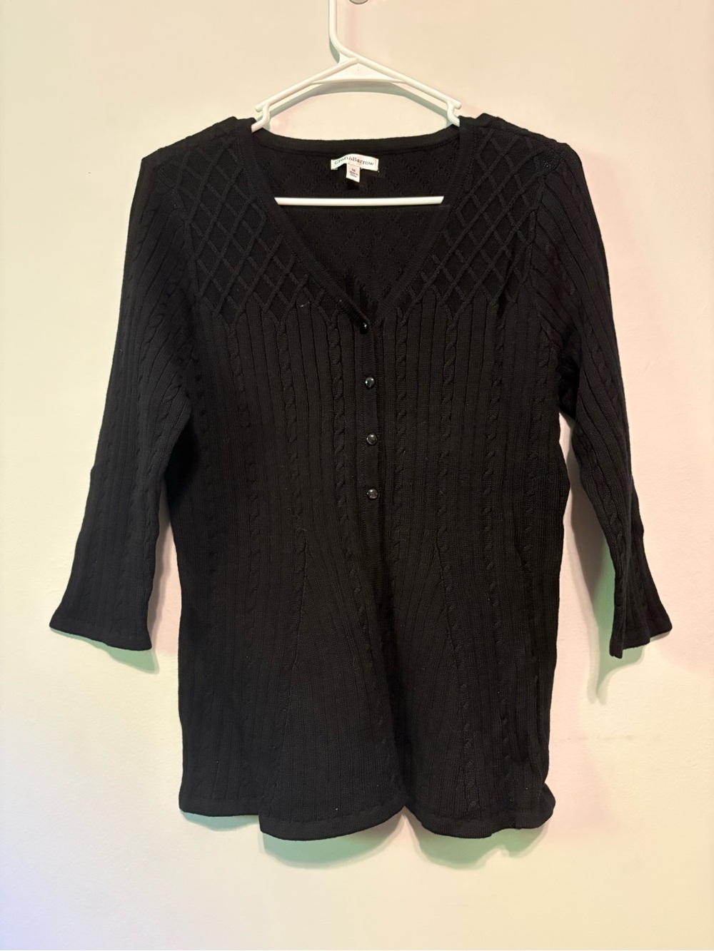 croft & barrow Black Cable Knit V-Neck Button-Front Sweater